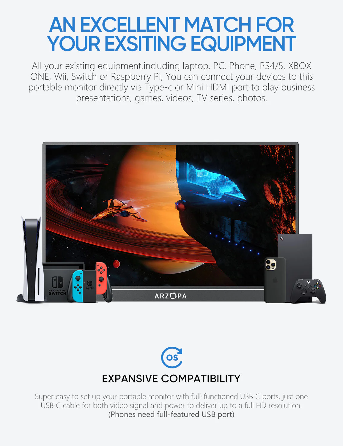 Arzopa A1M | 17.3' 1080p FHD Large IPS Portable Monitor for Work - Image 6
