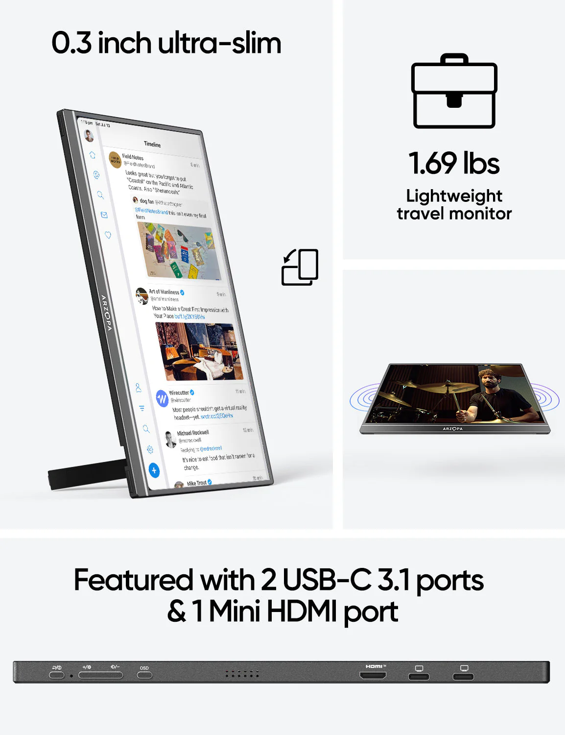 Arzopa A1M | 17.3' 1080p FHD Large IPS Portable Monitor for Work - Image 7