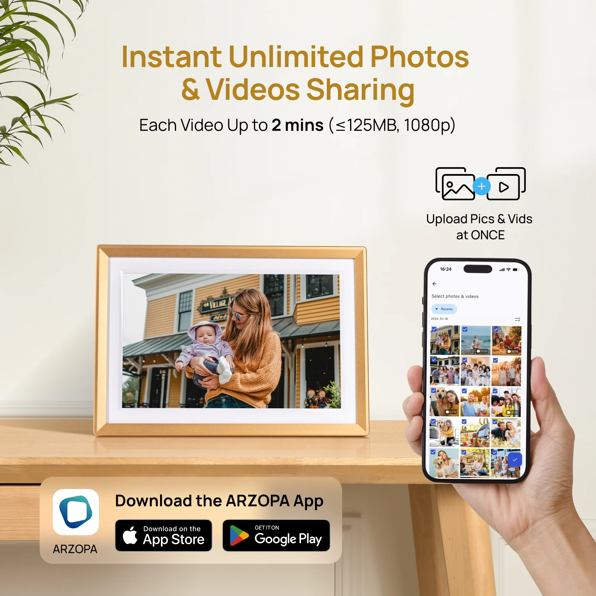 Arzopa D10 Champagne Gold | 10.1" Digital Photo Frame - Image 3