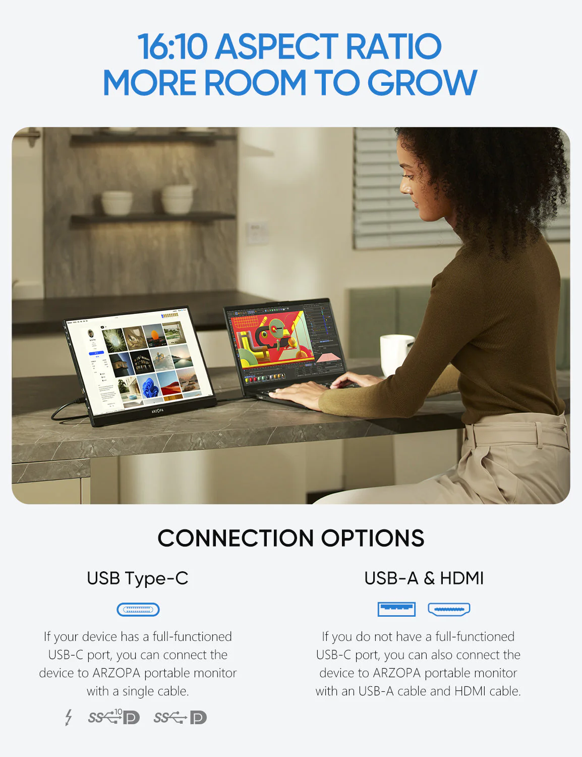 Arzopa Z1RC | 16" 2.5K Portable Monitor with 350nits 8bit Display - Image 10