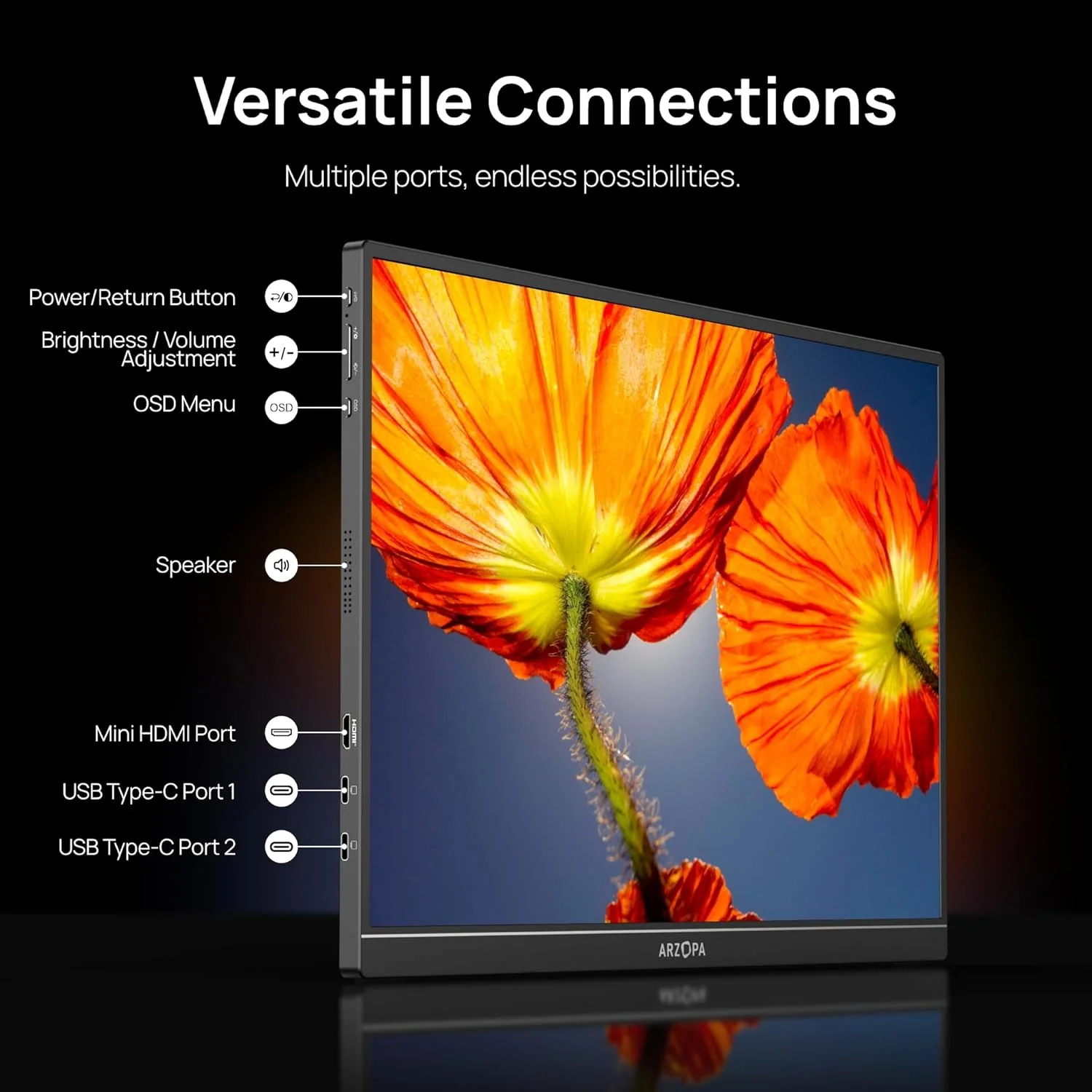 Arzopa Z1RC | 16" 2.5K Portable Monitor with 350nits 8bit Display - Image 9