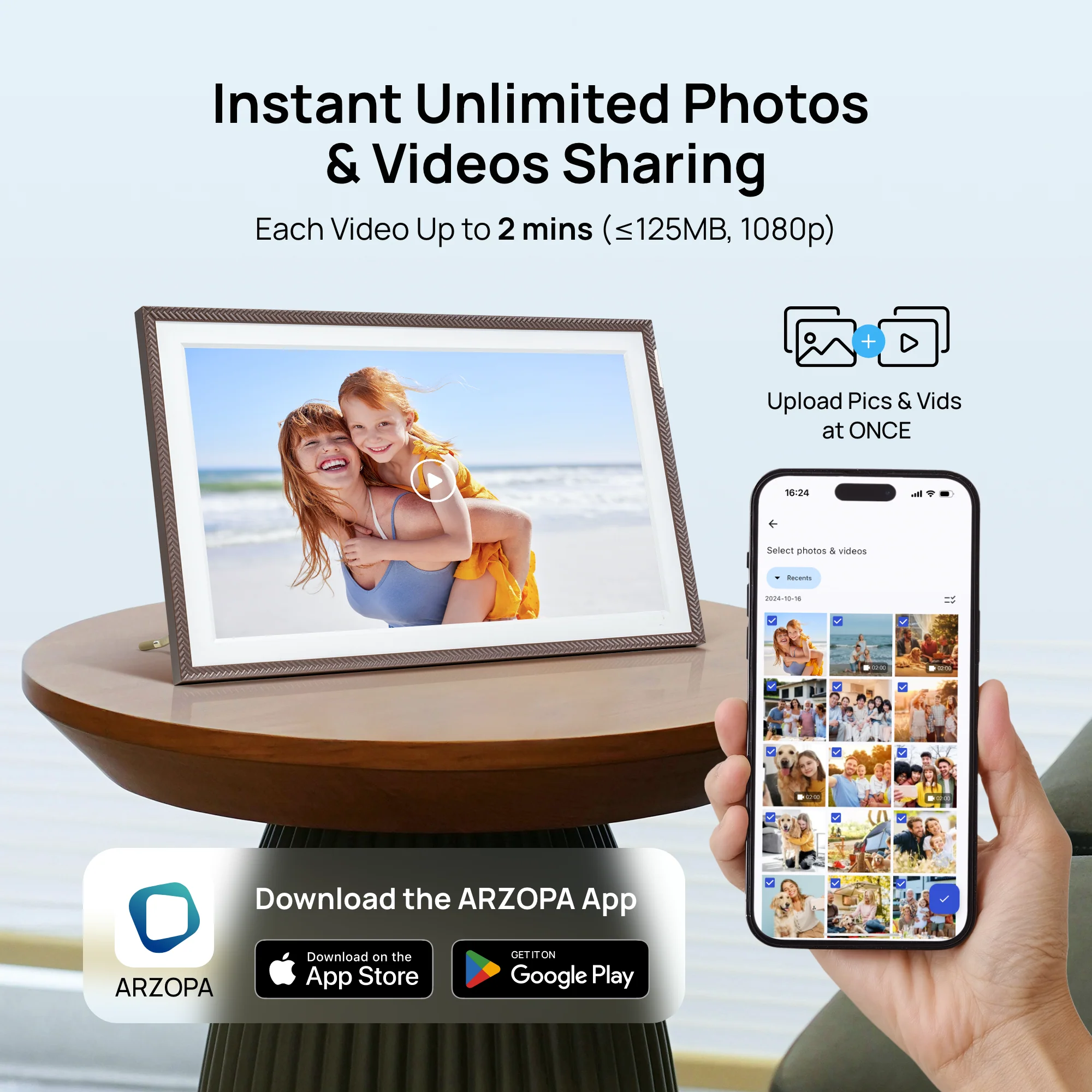 ARZOPA D15 15.6” WiFi Digital Photo Frame| Elegant Brown&Anti-Glare - Image 5