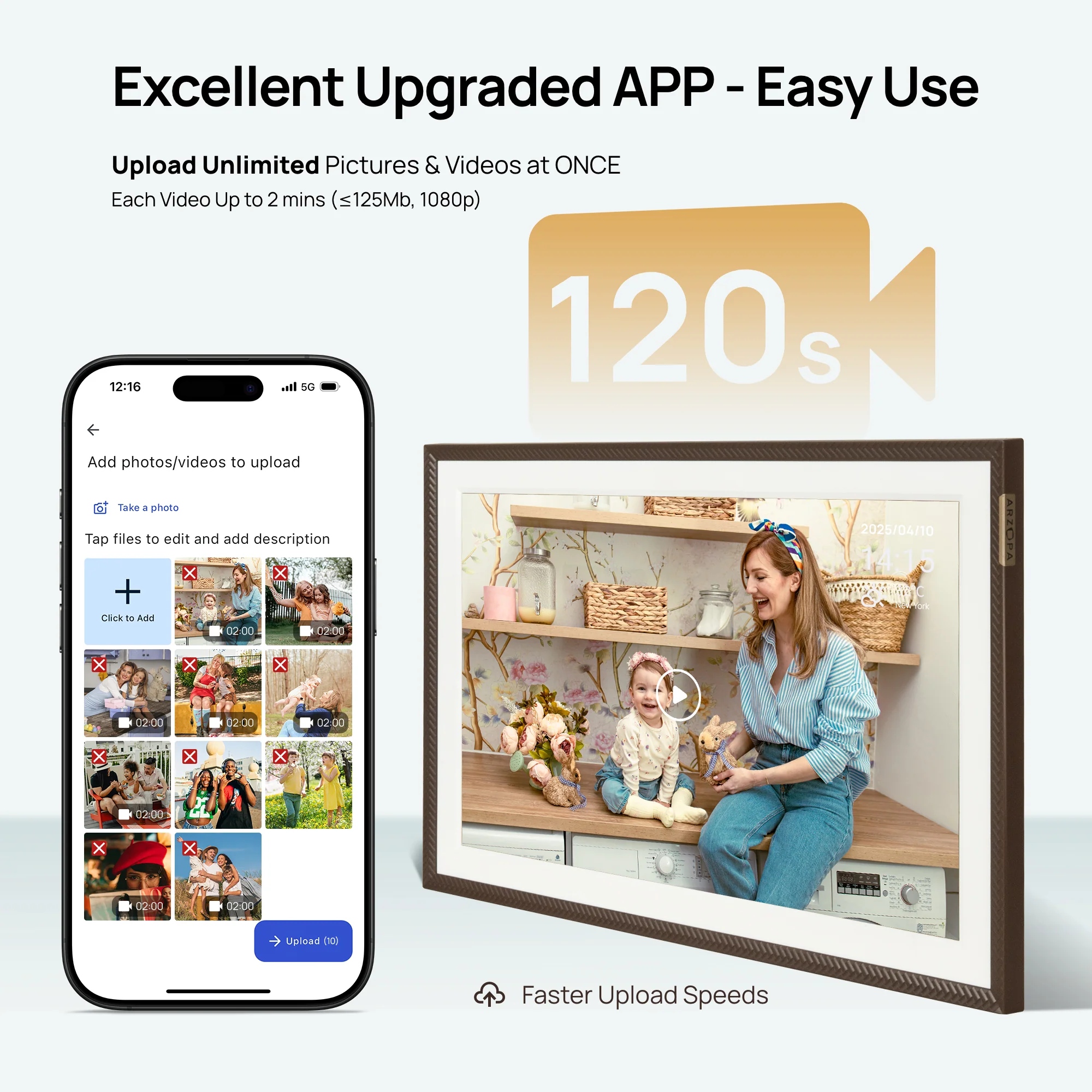 ARZOPA D15 15.6” WiFi Digital Photo Frame| Elegant Brown&Anti-Glare - Image 7