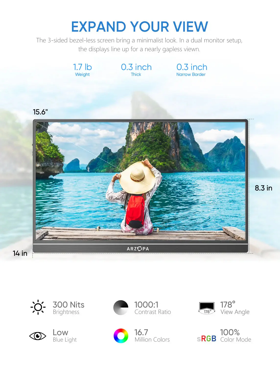 Arzopa S1 Table Portable Laptop Monitor | 15.6'' FHD 1080P - Image 2