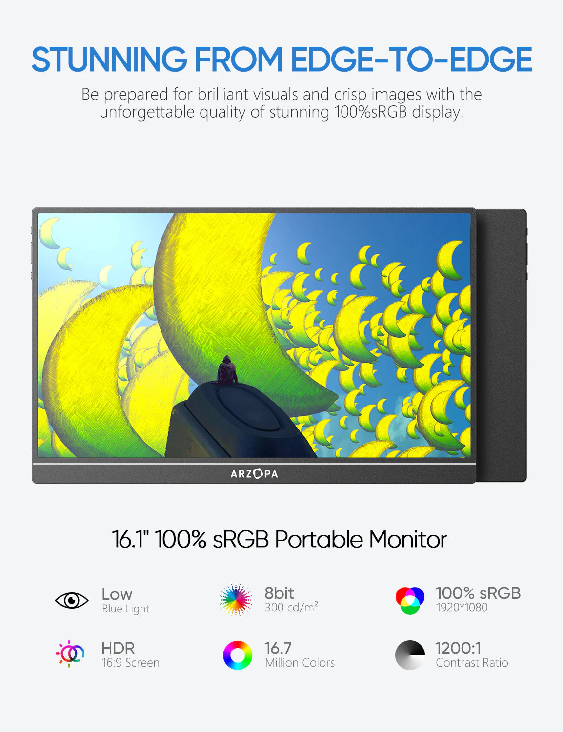Arzopa Z1C 16.1" FHD 100%sRGB Portable Monitor Kickstand Black - Image 3