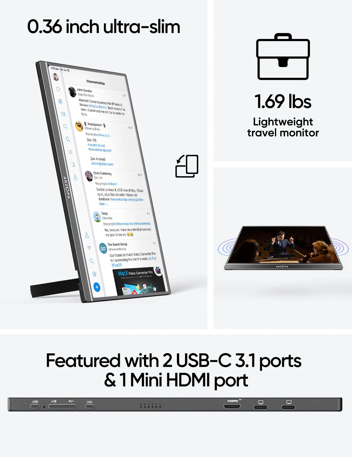 Arzopa Z1C 16.1" FHD 100%sRGB Portable Monitor Kickstand Black - Image 4