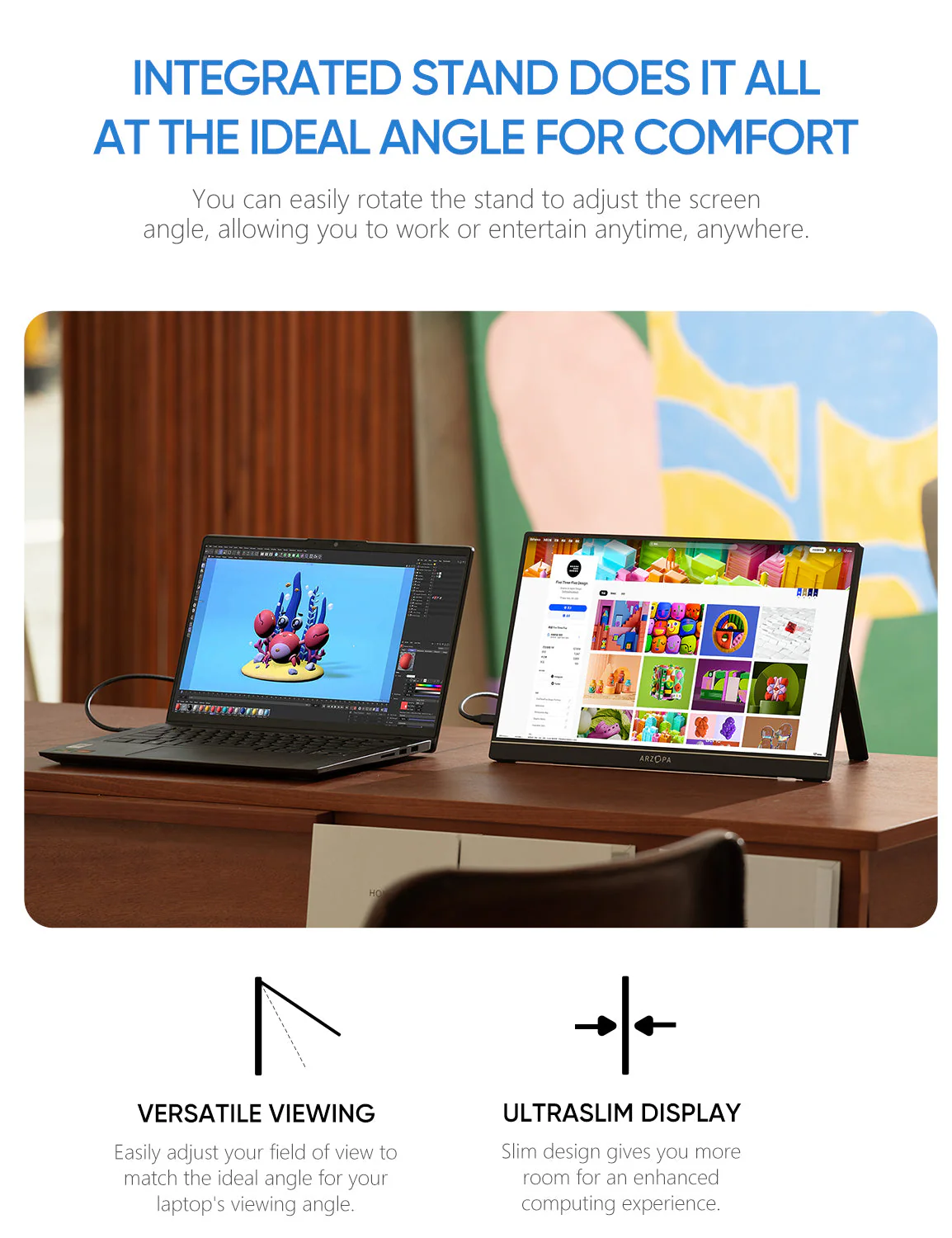 Arzopa Z1C 16.1" FHD 100%sRGB Portable Monitor Kickstand Black - Image 5