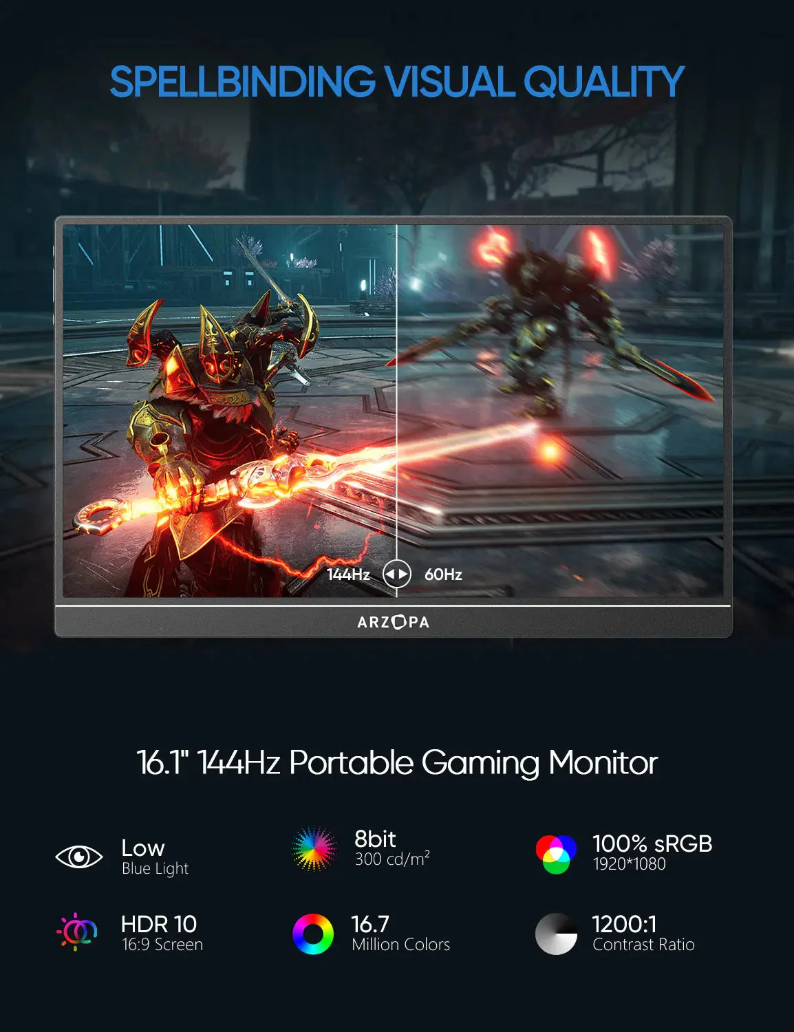 Arzopa Z1FC Black 16.1" 144Hz FHD 100%sRGB Portable Monitor - Image 4